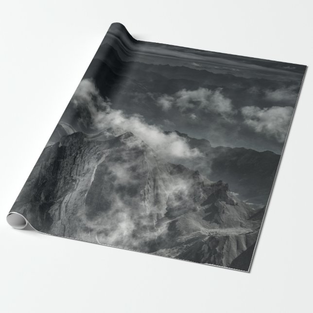 PAPEL DE PRESENTE FOTO EM GRAYSCALE DO INTERVALO DE MONTANHA (Desenrolado)