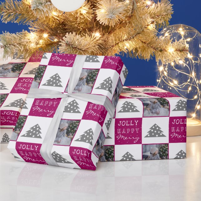 Papel De Presente Foto Festiva Da Família De Árvores De Natal (Feriados)