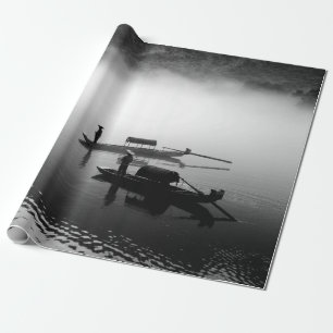 PAPEL DE PRESENTE FOTO GRAYSCALE DE DOIS BARCOS-LINHA