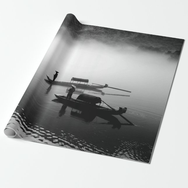 PAPEL DE PRESENTE FOTO GRAYSCALE DE DOIS BARCOS-LINHA (Desenrolado)
