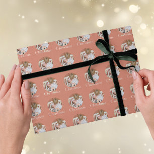 Papel De Presente Foto Moderna Rosa Pêssego Feliz Natal Feriado