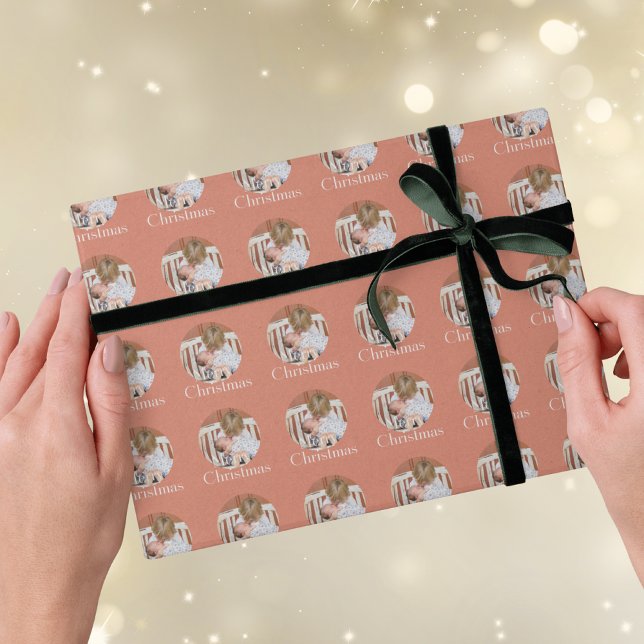 Papel De Presente Foto Moderna Rosa Pêssego Feliz Natal Feriado (Criador carregado)