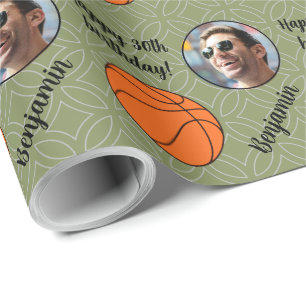 Papel De Presente Foto personalizada Aniversário de Basquete Esporte
