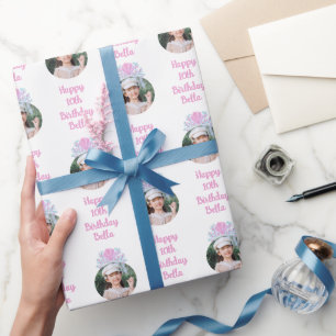 Papel De Presente Foto personalizada Aquarela Mermaid Crown Aniversá