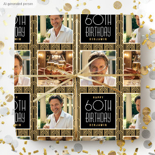 Papel De Presente Foto Personalizada Art Deco Idade Aniversário Pret