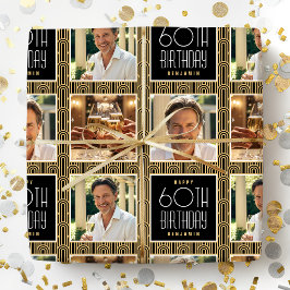 Papel De Presente Foto Personalizada Art Deco Idade Aniversário Pret