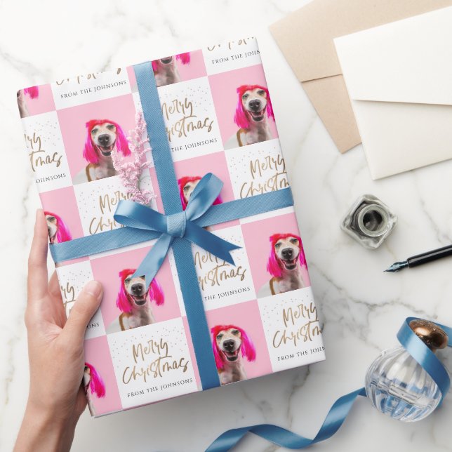 Papel De Presente Foto personalizada Cachorro Pet Feliz Natal (Presentear)