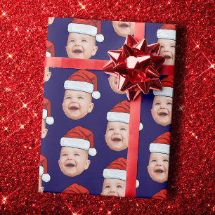 Papel De Presente Foto personalizada com o rosto do bebê Papai Noel