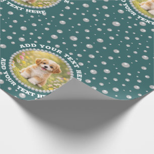Papel De Presente Foto Personalizada com Pérolas em Círculo sobre Az