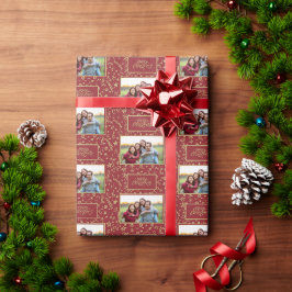 Papel De Presente Foto Personalizada da Família Natal Elegante