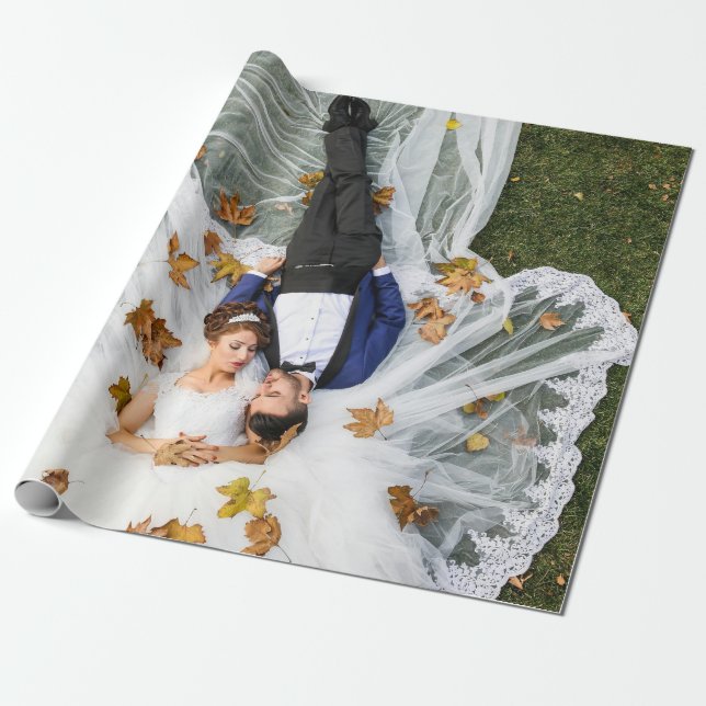 Papel De Presente Foto personalizada de casamento (Desenrolado)