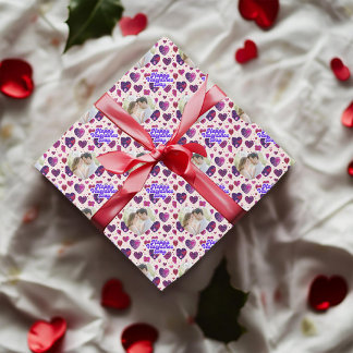 Papel De Presente Foto Personalizada de Corações de bolinhas