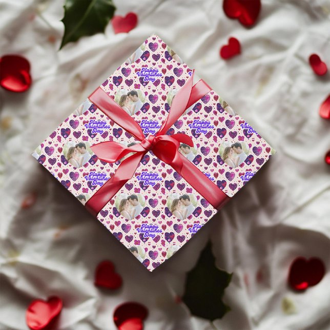 Papel De Presente Foto Personalizada de Corações de bolinhas (Criador carregado)