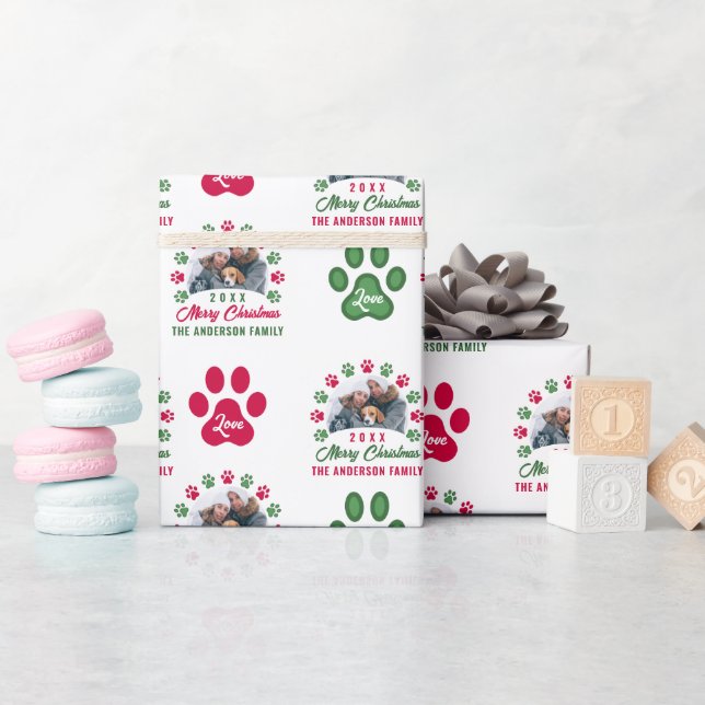Papel De Presente Foto personalizada de Natal Puppy Paws (Chá de bebê)