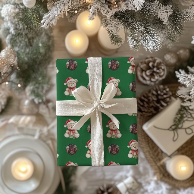 Papel De Presente Foto personalizada de urso de Natal adorável (Criador carregado)