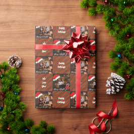 Papel De Presente Foto Personalizada do Green & Red Stripes Santa Ha