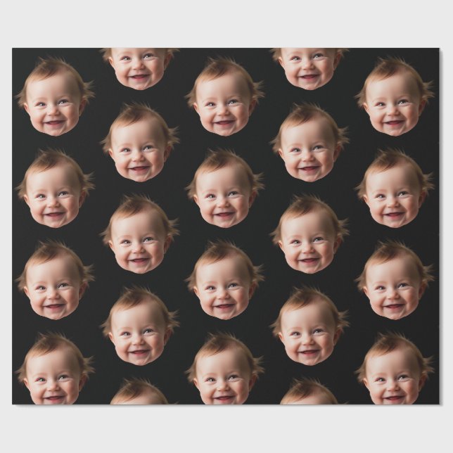 Papel De Presente Foto Personalizada do Rosto do Bebê Fofo Aniversár (Aberto)