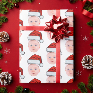 Papel De Presente Foto personalizada do rosto do bebê Papai Noel Nat