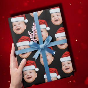 Papel De Presente Foto personalizada do rosto do bebê Santa Hat