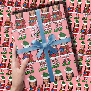 Papel De Presente Foto personalizada do rosto Kamala Elf Natal Rosa 