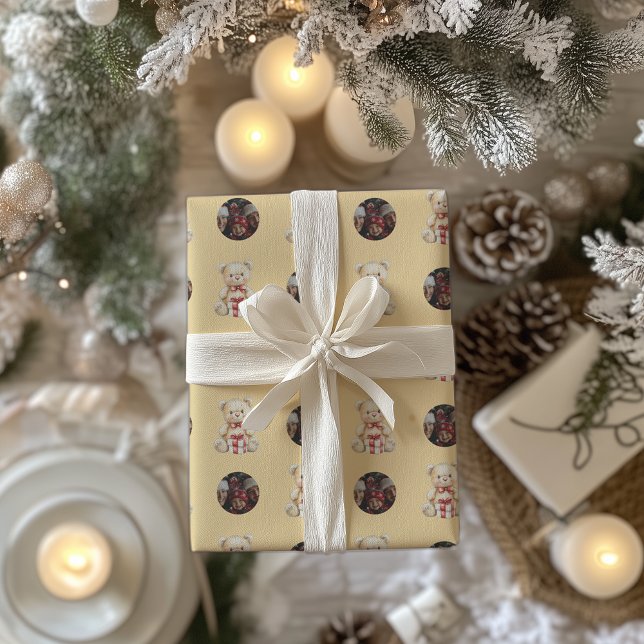 Papel De Presente Foto personalizada do urso de pelúcia de Natal amá (Criador carregado)
