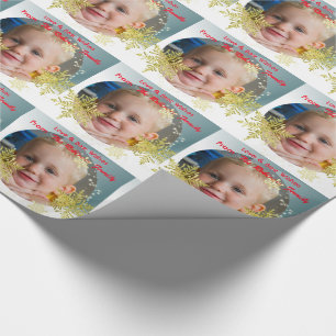 Papel De Presente Foto Personalizada Dourada de Flocos de Neve