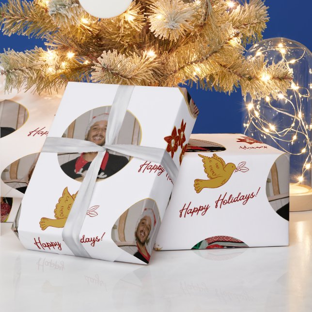 Papel De Presente Foto personalizada e Poinsettia (Feriados)