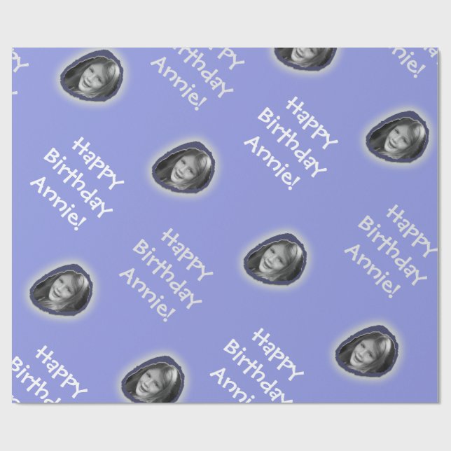 Papel De Presente Foto personalizada e saudação em azul (Aberto)