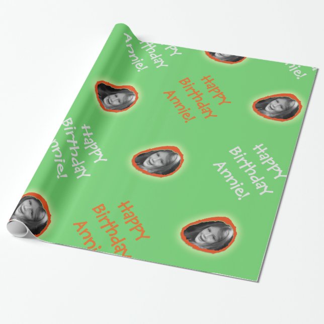 Papel De Presente Foto personalizada e saudação em verde (Desenrolado)