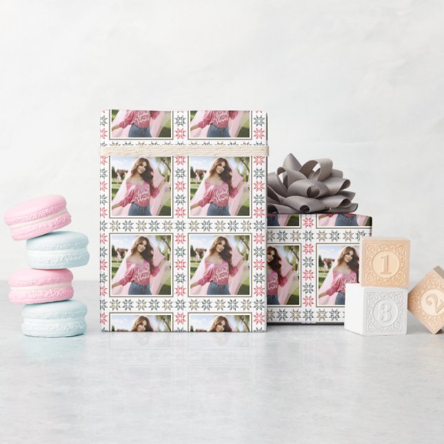 Papel De Presente Foto personalizada elegante e Poinsettia de feriad (Chá de bebê)