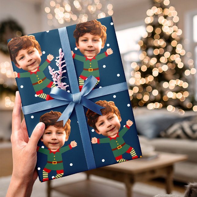 Papel De Presente Foto Personalizada Enfrentando Diversão De Natal F (Criador carregado)