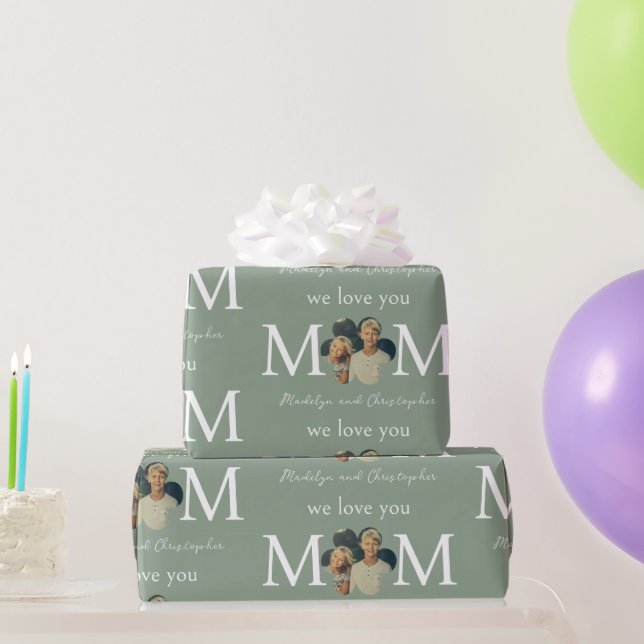 Papel De Presente Foto Personalizada Nós Te Amamos Mamãe Verde Dia d (Presentes para festas)