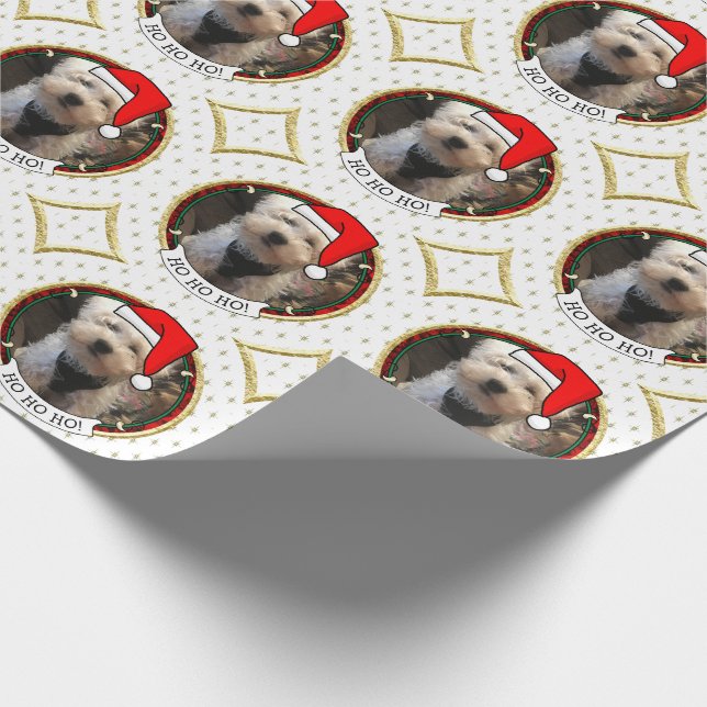 Papel De Presente Foto personalizada Santa Hat Pet HO HO (Ponta)