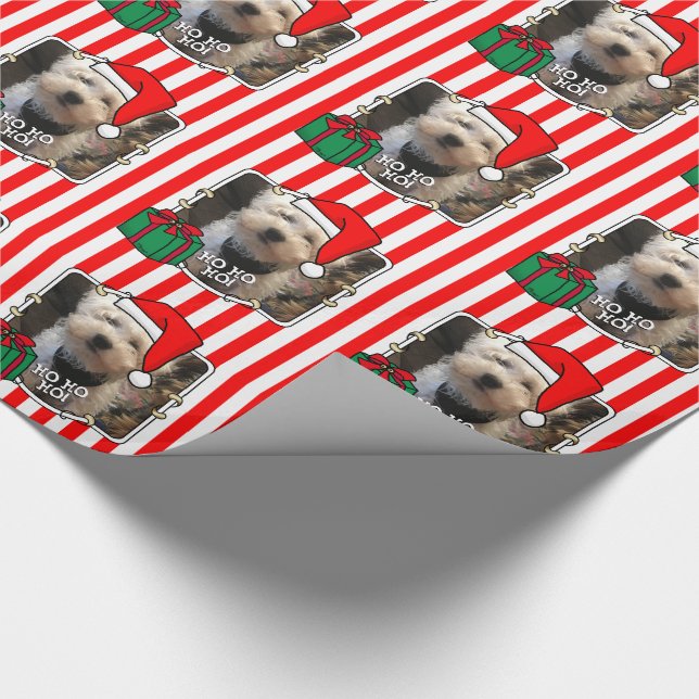 Papel De Presente Foto personalizada Santa Hat Pet HO HO (Ponta)