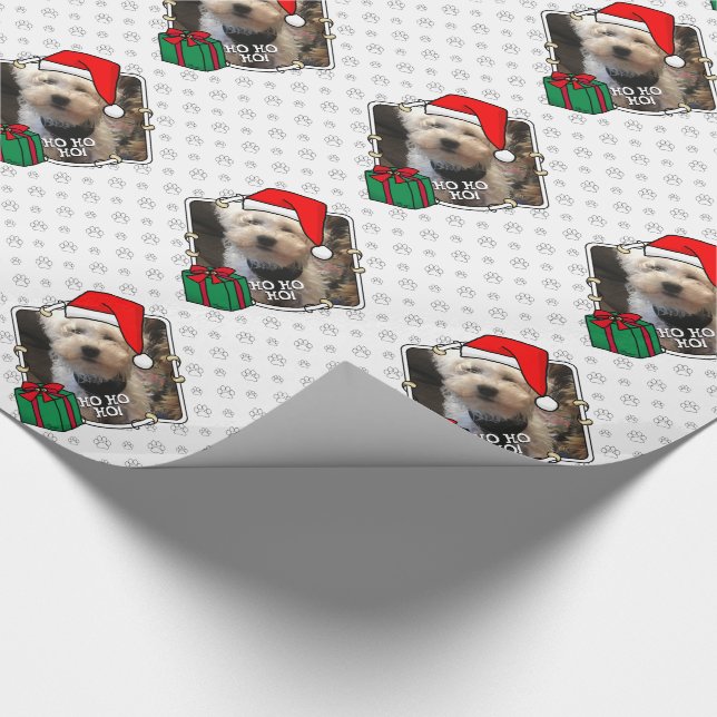 Papel De Presente Foto personalizada Santa Hat Pet HO HO (Ponta)