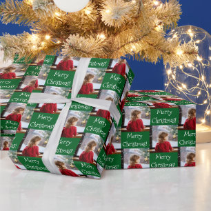 Papel De Presente Foto Personalizada Verde Feliz Natal Crie o Seu Pr