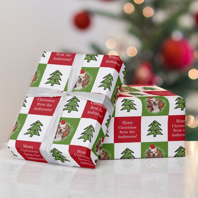 Papel De Presente Foto Pet Bonita de Santa Hat Verde (Criador carregado)