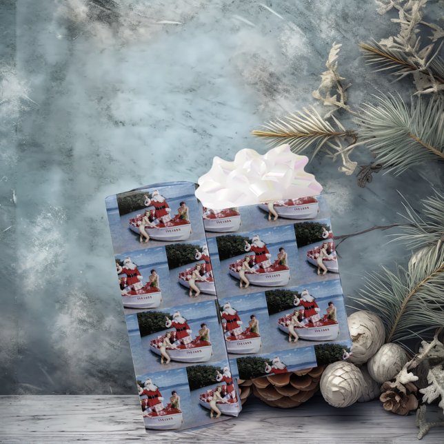 Papel De Presente Foto retrô de Papai Noel em barco trazendo present (Criador carregado)