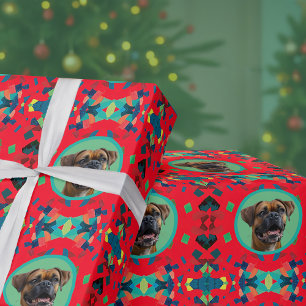 Papel De Presente Foto Única de Cachorro de Natal com Chapéu de Papa