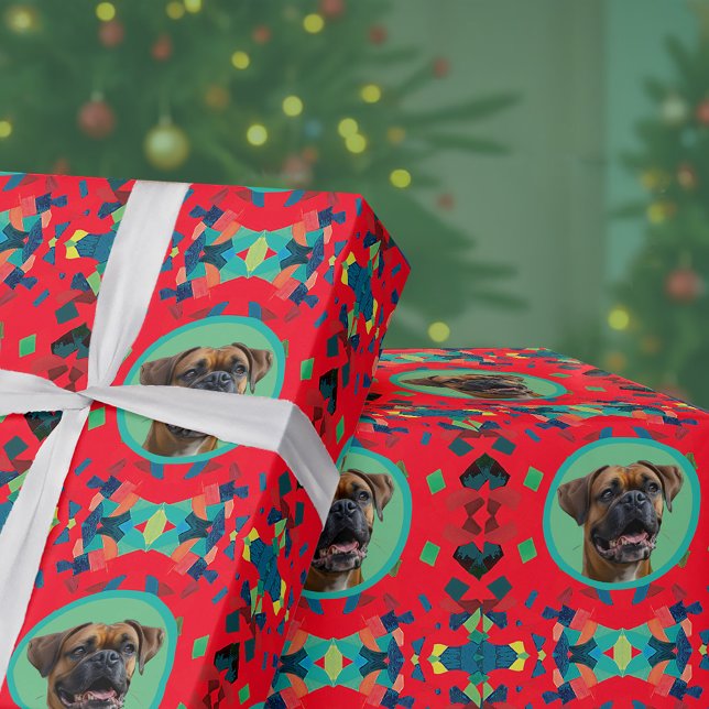Papel De Presente Foto Única de Cão Feriado Primeiro Pet Gift Santa  (Criador carregado)