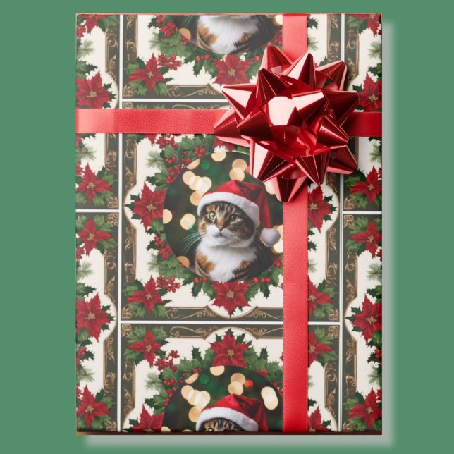 Papel De Presente Foto Vermelha de Gato de Natal (Criador carregado)