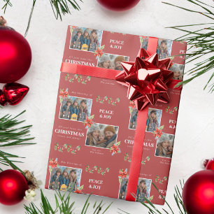 Papel De Presente Fotografia de Natal com Poinsettia Vermelha Festa
