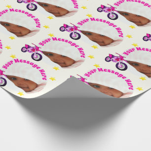 Papel De Presente Fotografia, Motociclo Rosa e Mensagem Personalizad