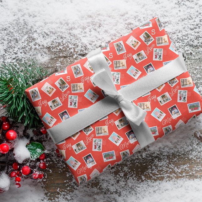 Papel De Presente Fotos da Família Divertida Colagem de Cartazes de  (Fun Family Photos Christmas Postage Stamp Collage Wrapping Paper)