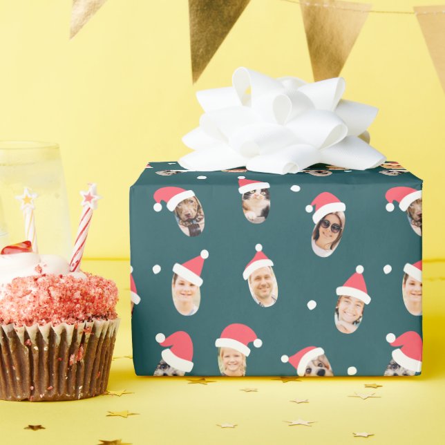 Papel De Presente Fotos da Nove Família Moderna Funny Santa Hats (Festa de aniversário)