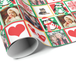 Papel De Presente Fotos de família do Natal com os pinguins felizes