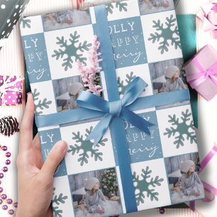 Papel De Presente Fotos de Família Fofas com Floco de Neve Azul no N