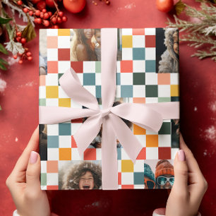 Papel De Presente Fotos de Família Natal Xadrez Retro