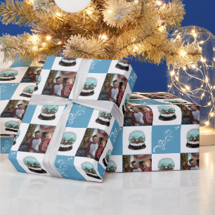 Papel De Presente Fotos de Natal Azul da Vila de Inverno Bola de Nev