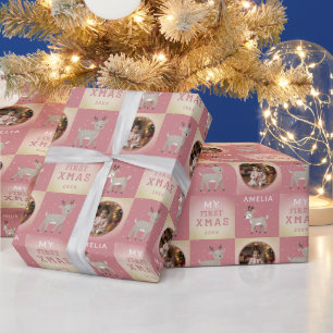 Papel De Presente Fotos do Primeiro Natal do Bebê com Veado Rosa